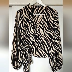 Express - V-Neck Wrap Tie Waist Top - Size S